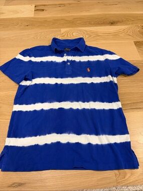 Polo by Ralph Lauren Royal Blue & White Striped Polo Shirt with Orange Pony